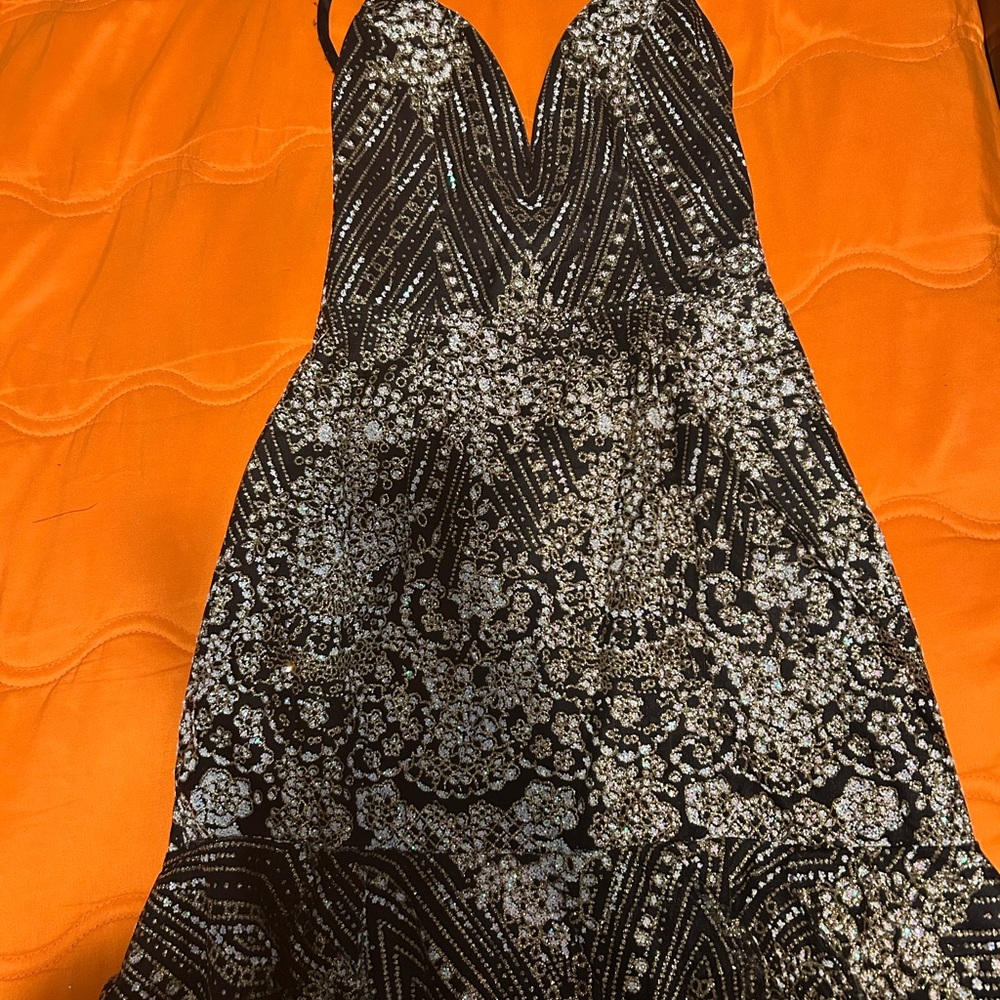 Lulu's Black and Silver Embellished Dress